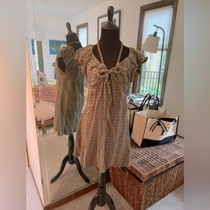 Tropical Feels Mini | FreePeople | Olive/Cream Windowpane | XL | Cotton Elastane